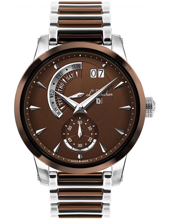 L'Duchen LDuchen D 237.50.31  D 237.50.31 кварцевые мужские часы коричневый циферблат, браслет сталь + керамические вставки — вид спереди